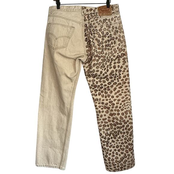 Vintage 90s Levi’s 501 USA Made Jeans 34x30 Custom Leopard Patchwork - Picture 2 of 7